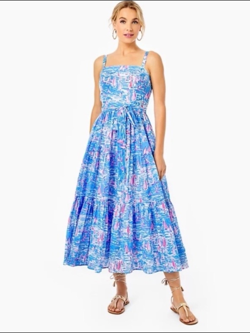 Lilly Pulitzer Analeese Midi Dress In Zanzibar Blue Boatylicious Size 8